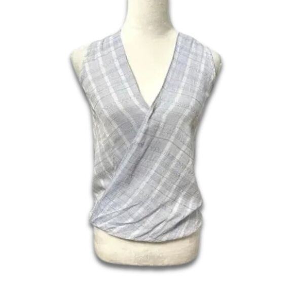 Harper Draped Blouse High-Low Hemline Stripe Pattern Sleeveless Blue/White XXS - Picture 1 of 8